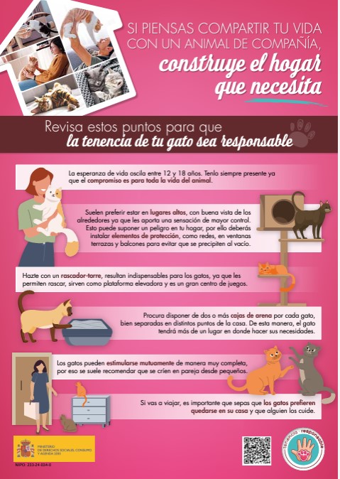 Si piensas compartir tu vida con un animal de compañía, construye el hogar que necesita. Gatos (cartel)